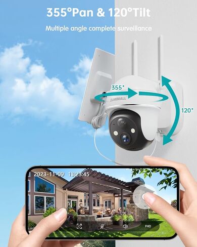 ZUMIMALL Solar Security Cameras Wireless Outdoor - 4 Packs, 360° View Outdoor Camera Wireless Solar Powered,2.4G WiFi Only, Spotlight/Siren//3MP Color Night Vision/AI Detection/IP66, Work with Alexa in Saudi Arabia