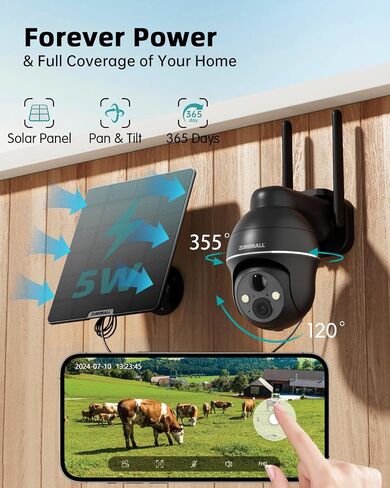 ZUMIMALL Solar Security Cameras Wireless Outdoor - 4 Packs, 360° View Outdoor Camera Wireless Solar Powered,2.4G WiFi Only, Spotlight/Siren//3MP Color Night Vision/AI Detection/IP66, Work with Alexa in Saudi Arabia