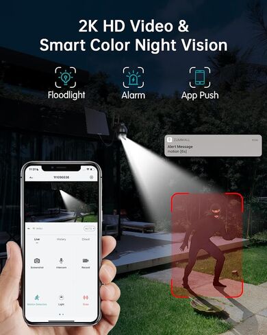 ZUMIMALL Solar Security Cameras Wireless Outdoor - 4 Packs, 360° View Outdoor Camera Wireless Solar Powered,2.4G WiFi Only, Spotlight/Siren//3MP Color Night Vision/AI Detection/IP66, Work with Alexa in Saudi Arabia