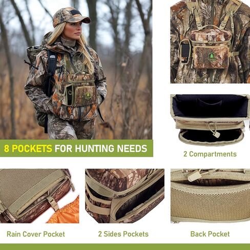Binocular Harness Chest Pack for Female Hunter with Rangefinder Pouch, Bino Harness with Rain Cover for Women in Kuwait