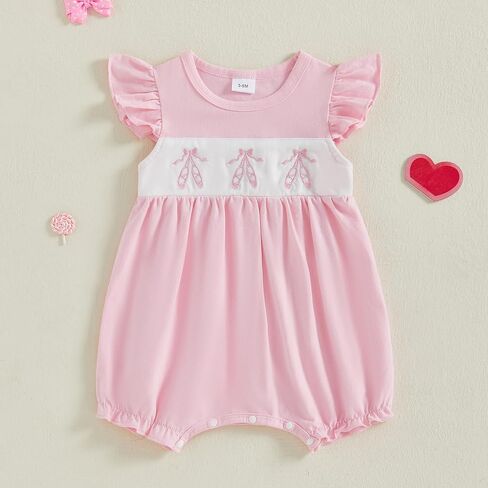MoZiKQin Baby Girl Summer Romper Boutique Bow Embroidery Ruffle Sleeve Jumpsuit Cute Clothes for Newborn Toddler in Kuwait