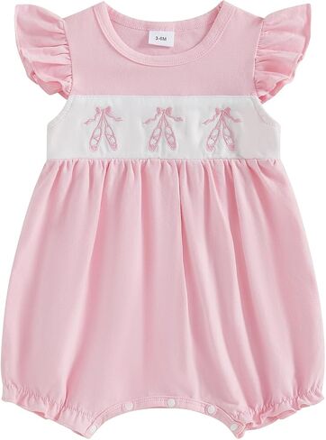 MoZiKQin Baby Girl Summer Romper Boutique Bow Embroidery Ruffle Sleeve Jumpsuit Cute Clothes for Newborn Toddler in Saudi Arabia