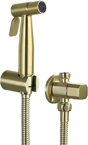 ToiletSpray Set Cloth Diaper Sprayer Kit Brass Single Cold HandheldSprayer Toilet Kit Brushed Gold Toilet Sprayer Wall Mounted Bathroom Washroom Set with Stainless Steel Hose,Angle Valve(Angle Valve a in Saudi Arabia