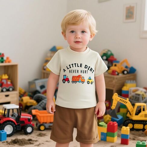 Toddler Baby Boy Clothes Summer Outfit Letter Print Short Sleeve T-Shirt Tops Solid Shorts Set 0-3T in Saudi Arabia