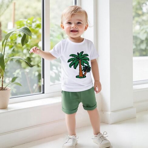 Toddler Baby Boy Clothes Summer Outfit Letter Print Short Sleeve T-Shirt Tops Solid Shorts Set 0-3T in Saudi Arabia