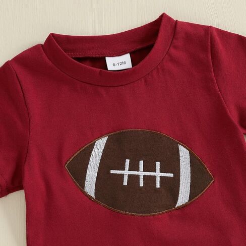 Toddler Baby Boy Football Outfit Football Embroidered Short Sleeve T-Shirt and Plaid/Stripe Shorts Set Summer Clothes in Saudi Arabia