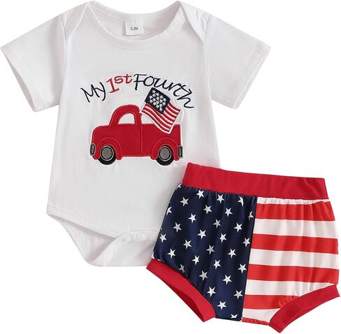 Newborn Baby Boy 4th of July Outfit Short Sleeve Romper Stars Stripes Shorts Independence Day Clothes in Saudi Arabia