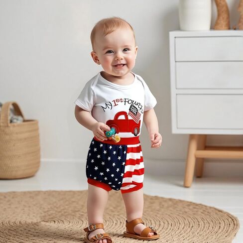 Newborn Baby Boy 4th of July Outfit Short Sleeve Romper Stars Stripes Shorts Independence Day Clothes in Saudi Arabia