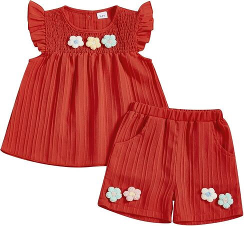 Toddler Girl Dress Baby Girl 4th of July Outfit Embroidery Flying Sleeve Dress Bloom Shorts Summer Clothes in Saudi Arabia