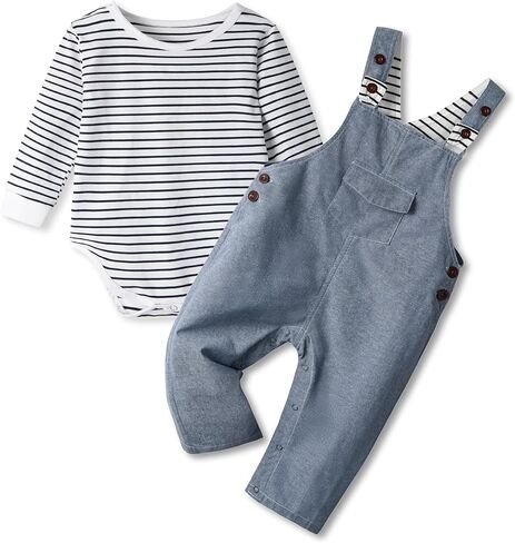 Volunboy Baby Boy Clothes Toddler Long Sleeve Romper Overalls 2Pcs Newborn Bodysuit Infant Dinosaur Suspender Pants Set in Saudi Arabia