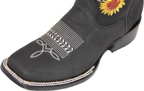 Women’s Square Toe Leather Cowgirl Cowboy Boot Sunflower Floral Embroidered Western Boots in Saudi Arabia