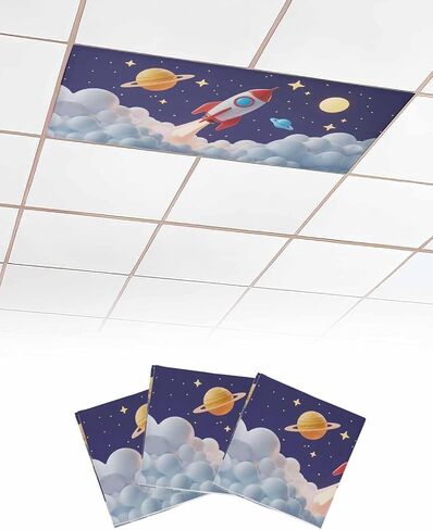 Cartoon 3 PCS Cover Fluorescent Light ، Flot Rocket Stars Space Space Magnetic Light Filters لوحة الظل لأضواء السقف ، Decoration Office Home Decoration ، 4 × 2 قدم in Saudi Arabia