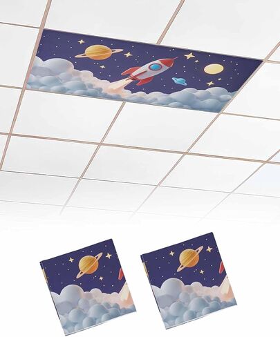 Cartoon 3 PCS Cover Fluorescent Light ، Flot Rocket Stars Space Space Magnetic Light Filters لوحة الظل لأضواء السقف ، Decoration Office Home Decoration ، 4 × 2 قدم in Saudi Arabia