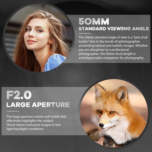 50mm F2.0 عدسة Prime Prime كاملة لـ Sony E-Mount | FAST AF ، فتحة كبيرة ، فائقة الكسارة | عدسة صورة قياسية لـ A7RV ، A7IV ، A7CII ، ZV-E1 ، A7RIV ، A6600 Cameras بدون مرآة in Saudi Arabia