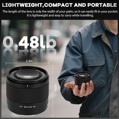 50mm F2.0 عدسة Prime Prime كاملة لـ Sony E-Mount | FAST AF ، فتحة كبيرة ، فائقة الكسارة | عدسة صورة قياسية لـ A7RV ، A7IV ، A7CII ، ZV-E1 ، A7RIV ، A6600 Cameras بدون مرآة in Saudi Arabia