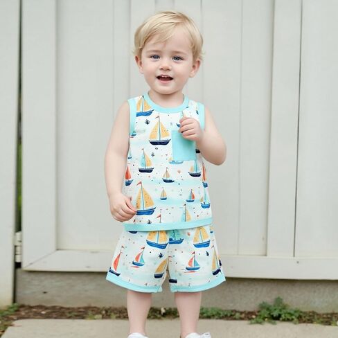 Toddler Baby Boy Summer Outfit Sleeveless Tank Tops + Casual Shorts Set 2 Piece Infant Beach Clothes in Kuwait