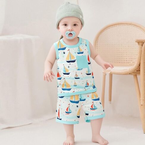 Toddler Baby Boy Summer Outfit Sleeveless Tank Tops + Casual Shorts Set 2 Piece Infant Beach Clothes in Kuwait