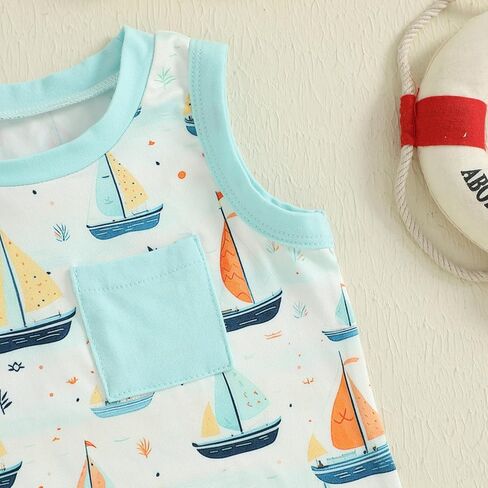 Toddler Baby Boy Summer Outfit Sleeveless Tank Tops + Casual Shorts Set 2 Piece Infant Beach Clothes in Kuwait