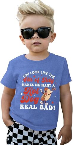 Toddler Boys 4th of July Shirts Funny Hot Dog T Shirt American Flag Tees Tops USA Patriotic Independence Day Clothes in Saudi Arabia