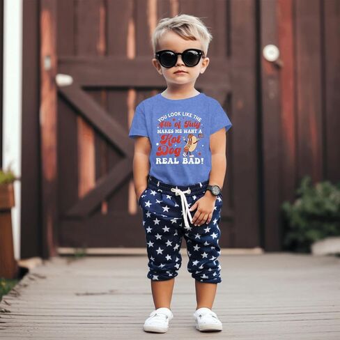 Toddler Boys 4th of July Shirts Funny Hot Dog T Shirt American Flag Tees Tops USA Patriotic Independence Day Clothes in Saudi Arabia