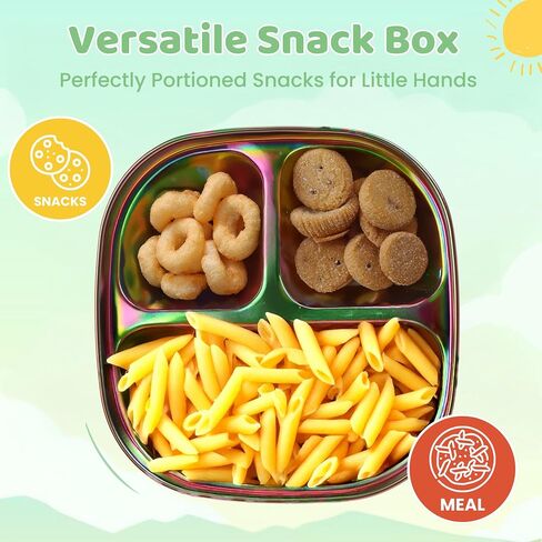 Stainless Steel Kids Plates with Lids - Durable Pack of 3 Metal Kids Plates - Easy to Clean, Non Toxic Stainless Steel Toddler Plate for Mealtime - Portion Control Toddlers Snack Dishes - Silver in Saudi Arabia