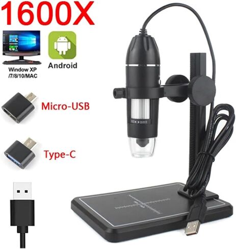 Digital Microscope Camera 3in1 C Type USB Portable Electron 1000X/1600X for Soldering LED Magnifier Mobile Phone Repairing(USB Lift Stand) in Saudi Arabia
