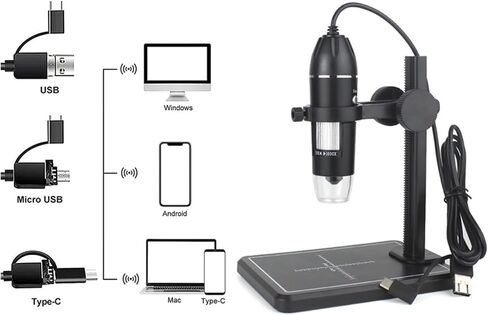 Digital Microscope Camera 3in1 C Type USB Portable Electron 1000X/1600X for Soldering LED Magnifier Mobile Phone Repairing(USB Lift Stand) in Saudi Arabia