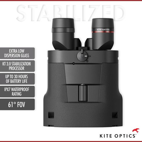 Kite Optics APC STABILIZED 18x50 ED High Performance Binoculars for Hunting and Bird Watching/Marine Use - 18x Magnification with Image Stabilization, IPX 7 Waterproof, Li-Ion Battery, +30 Hours in Saudi Arabia