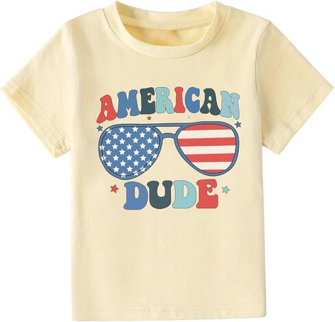 Kids 4th of July American Flag Cotton T-Shirt Toddler Baby Boys Girls Patriotic Independence Day Outfit in Kuwait