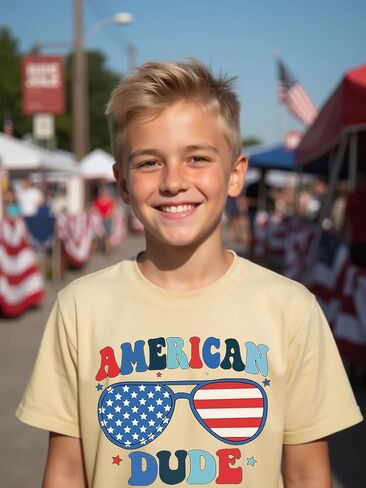 Kids 4th of July American Flag Cotton T-Shirt Toddler Baby Boys Girls Patriotic Independence Day Outfit in Kuwait