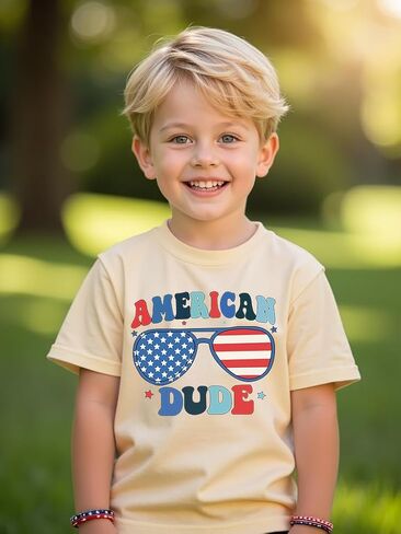 Kids 4th of July American Flag Cotton T-Shirt Toddler Baby Boys Girls Patriotic Independence Day Outfit in Kuwait