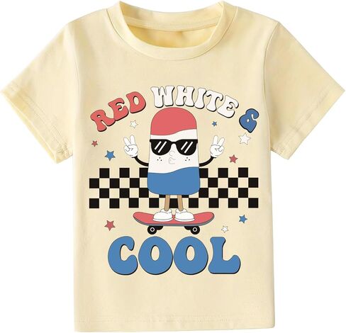 Kids 4th of July American Flag Cotton T-Shirt Toddler Baby Boys Girls Patriotic Independence Day Outfit in Kuwait