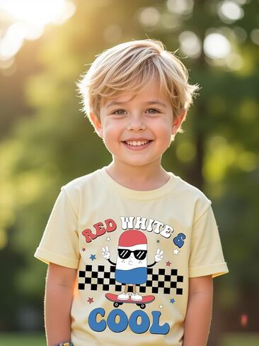 Kids 4th of July American Flag Cotton T-Shirt Toddler Baby Boys Girls Patriotic Independence Day Outfit in Kuwait