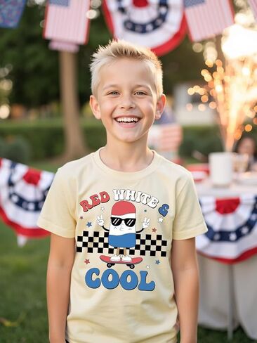 Kids 4th of July American Flag Cotton T-Shirt Toddler Baby Boys Girls Patriotic Independence Day Outfit in Kuwait