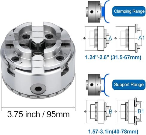 Chuck KP96 4-Jaw Chuck المتمركز الذاتية لمخرطة الخشب 3.75 بوصة أدوات المخرطة (KP96 E 1-8TPI) in Saudi Arabia