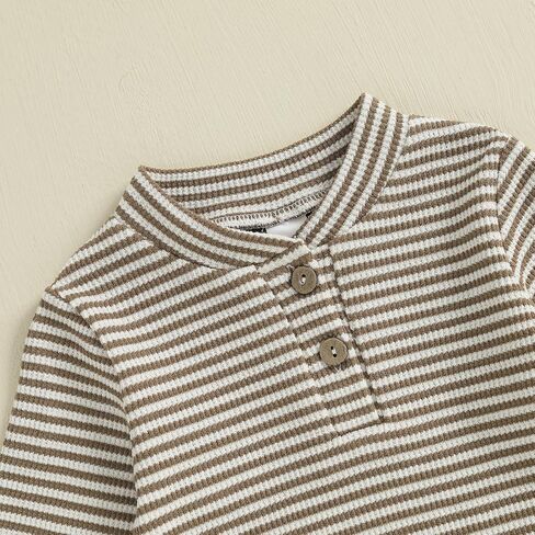 Newborn Baby Boy Girl Clothes Striped Waffle Knit Long Sleeve Romper Long Pants Set Infant 2Pcs Fall Winter Outfit in Saudi Arabia