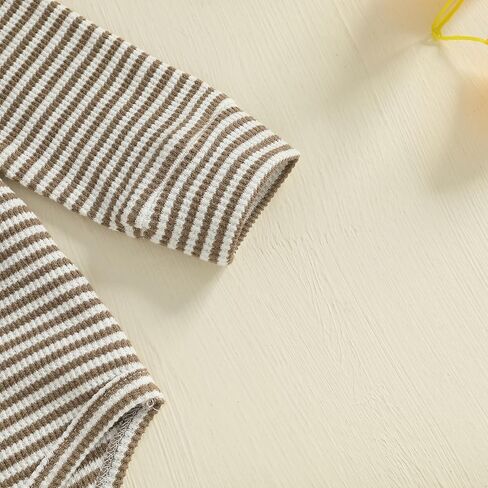 Newborn Baby Boy Girl Clothes Striped Waffle Knit Long Sleeve Romper Long Pants Set Infant 2Pcs Fall Winter Outfit in Saudi Arabia