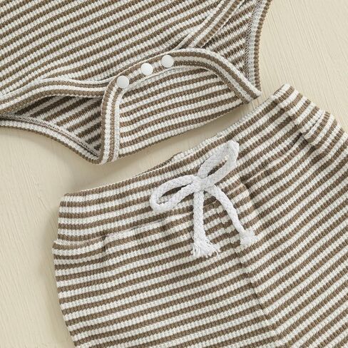 Newborn Baby Boy Girl Clothes Striped Waffle Knit Long Sleeve Romper Long Pants Set Infant 2Pcs Fall Winter Outfit in Saudi Arabia