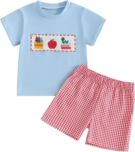 Back to School Toddler Baby Boy Outfit Embroidery T Shirt and Shorts Set First Day of Preschool Kindergarten Clothes in Kuwait