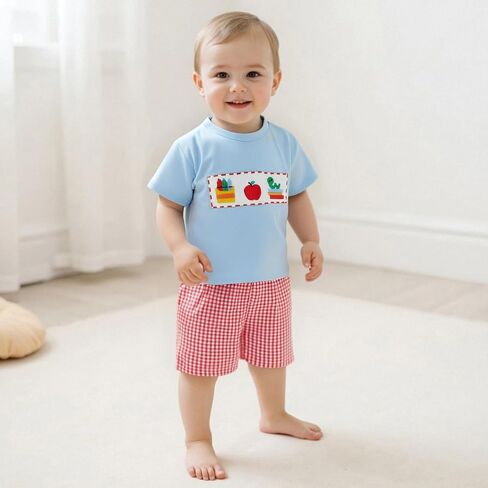 Back to School Toddler Baby Boy Outfit Embroidery T Shirt and Shorts Set First Day of Preschool Kindergarten Clothes in Kuwait