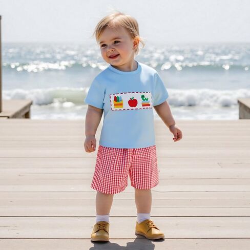 Back to School Toddler Baby Boy Outfit Embroidery T Shirt and Shorts Set First Day of Preschool Kindergarten Clothes in Kuwait