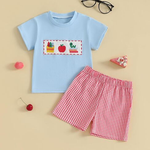 Back to School Toddler Baby Boy Outfit Embroidery T Shirt and Shorts Set First Day of Preschool Kindergarten Clothes in Kuwait