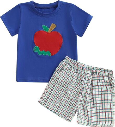 Back to School Toddler Baby Boy Outfit Embroidery T Shirt and Shorts Set First Day of Preschool Kindergarten Clothes in Kuwait