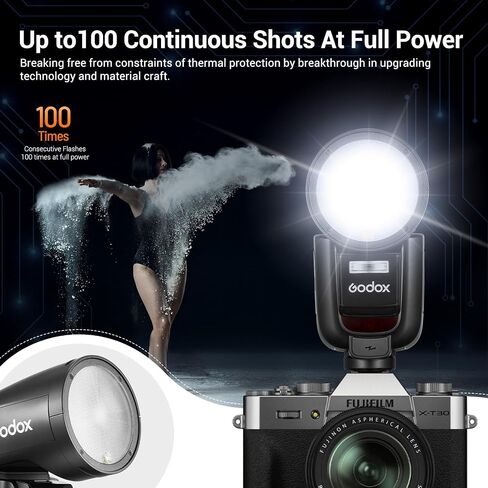GODOX V1 Pro F V1Pro-F Round Head Camera Flash for Fuji, 2.4G TTL HSS 1/8000s Fujifilm Flash Speedlite, 2980mAh Li-ion Battery, 500 Full Power Flashes, 1.3s Recycle Time, 10 Level LED Modeling Light in Saudi Arabia