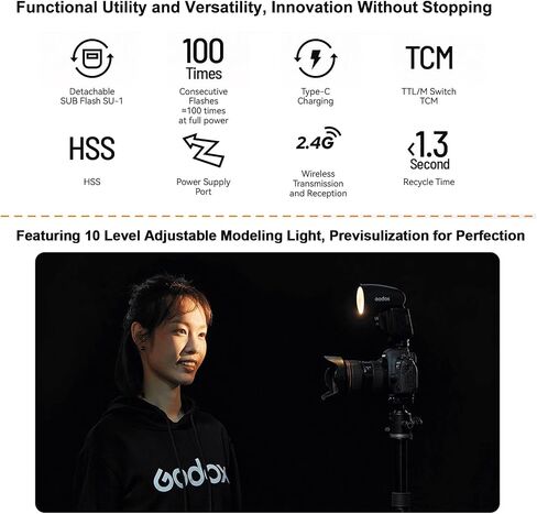 GODOX V1 Pro F V1Pro-F Round Head Camera Flash for Fuji, 2.4G TTL HSS 1/8000s Fujifilm Flash Speedlite, 2980mAh Li-ion Battery, 500 Full Power Flashes, 1.3s Recycle Time, 10 Level LED Modeling Light in Saudi Arabia