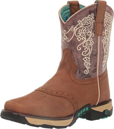 Corral Ladie's Tan Hydro Resist Saddle Vamp/Brown Top Farm & Ranch Dual Dual Density Sq Toe ، Rubber Sole ، Ranching W5006 in Saudi Arabia