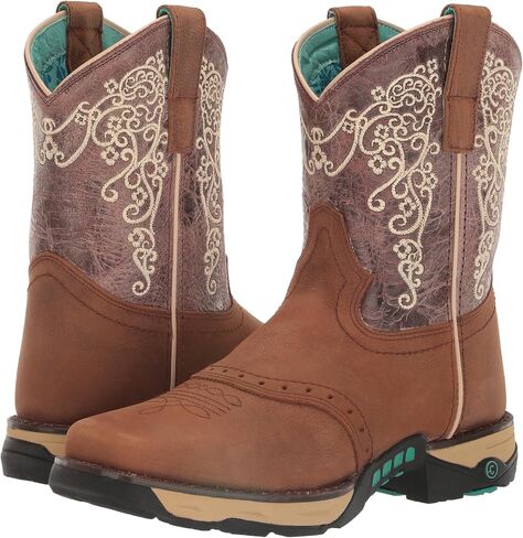 Corral Ladie's Tan Hydro Resist Saddle Vamp/Brown Top Farm & Ranch Dual Dual Density Sq Toe ، Rubber Sole ، Ranching W5006 in Saudi Arabia