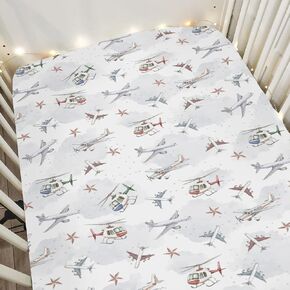 Vintage Planes Airplanes Helicopters Baby Crib Sheets Boy Girl 28"x52" Hot Air Balloon Plane Clouds Sky Soft Stretchy Fitted Crib Mattress Cover Baby Sheet for Standard Crib & Toddler Mattress Pad