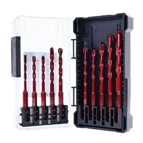 Masonry Drill Bit Set - 10-Piece Hex Shank Set for Tile, Brick, Concrete & Stone - Includes 5/32" to 1/2" Sizes with Storage Case - Durable, Sharp Carbide Drill Bits for Fast, Precise Drilling
