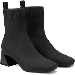 VIVAIA Regina Pro Women's High Heels Ankle Boots Slip on Square Toe Ankle Booties 2.2'' Mid-High Chunky Heel Booties Lady Dress Short Winter Fall Boots